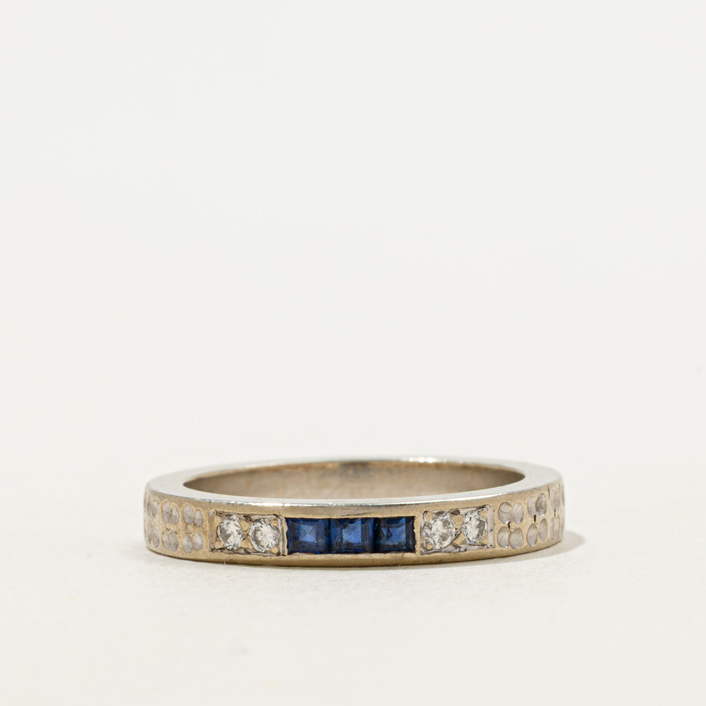 Sapphire & Diamond Accented Textured Band | 0.15ctw, 0.06ctw | SZ 6