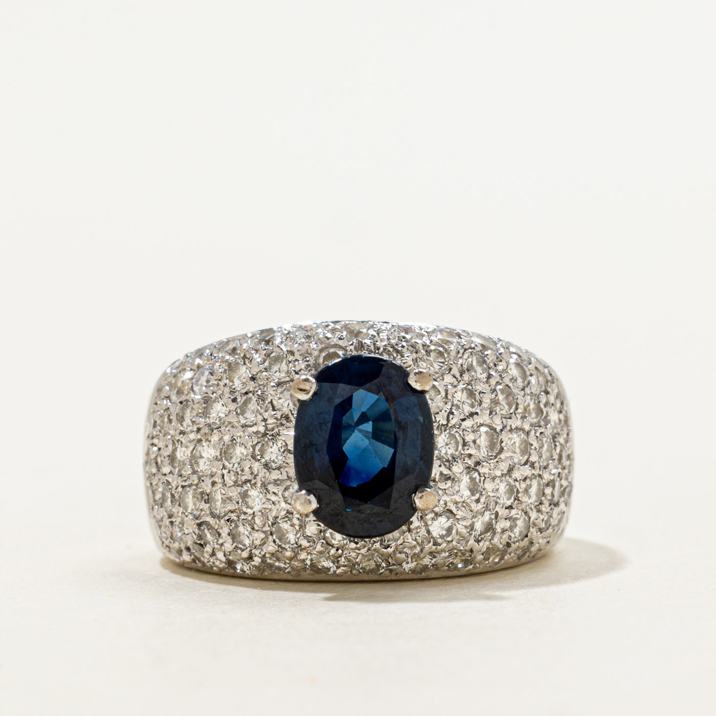 Oval Cut Sapphire & Diamond Pave Cocktail Ring | 1.30ct, 1.20ctw | SZ 5