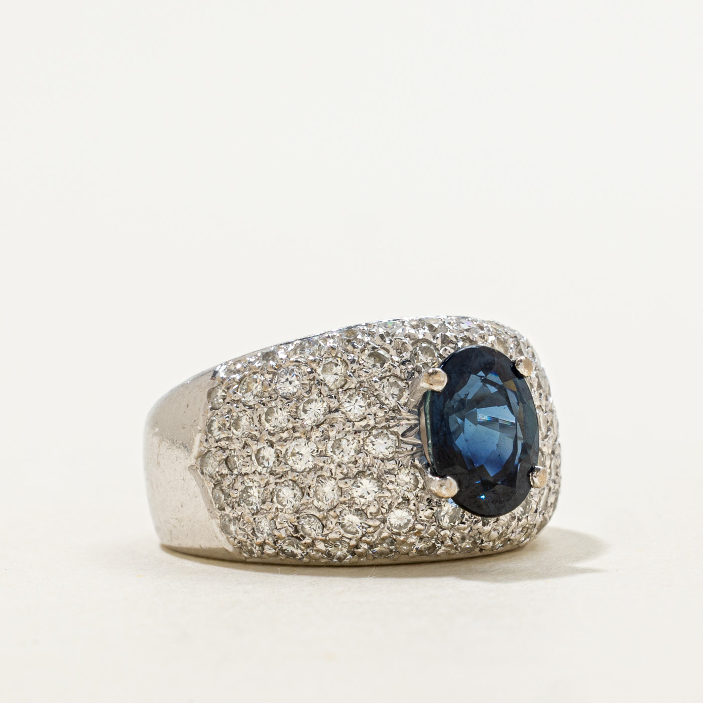 Oval Cut Sapphire & Diamond Pave Cocktail Ring | 1.30ct, 1.20ctw | SZ 5