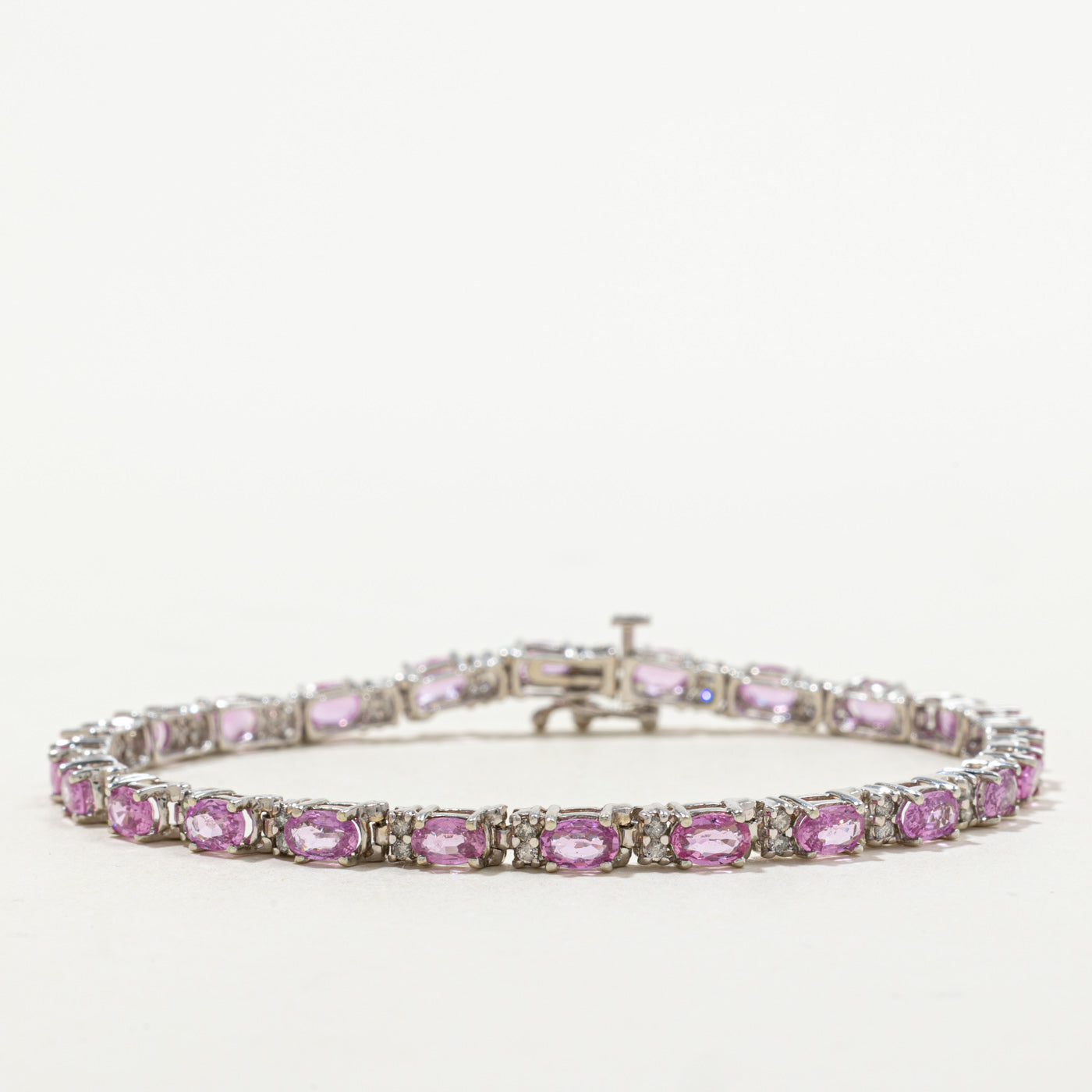 Synthetic Pink Sapphire & Diamond Gemstone Bracelet | 4.80ctw, 0.48ctw | 7"