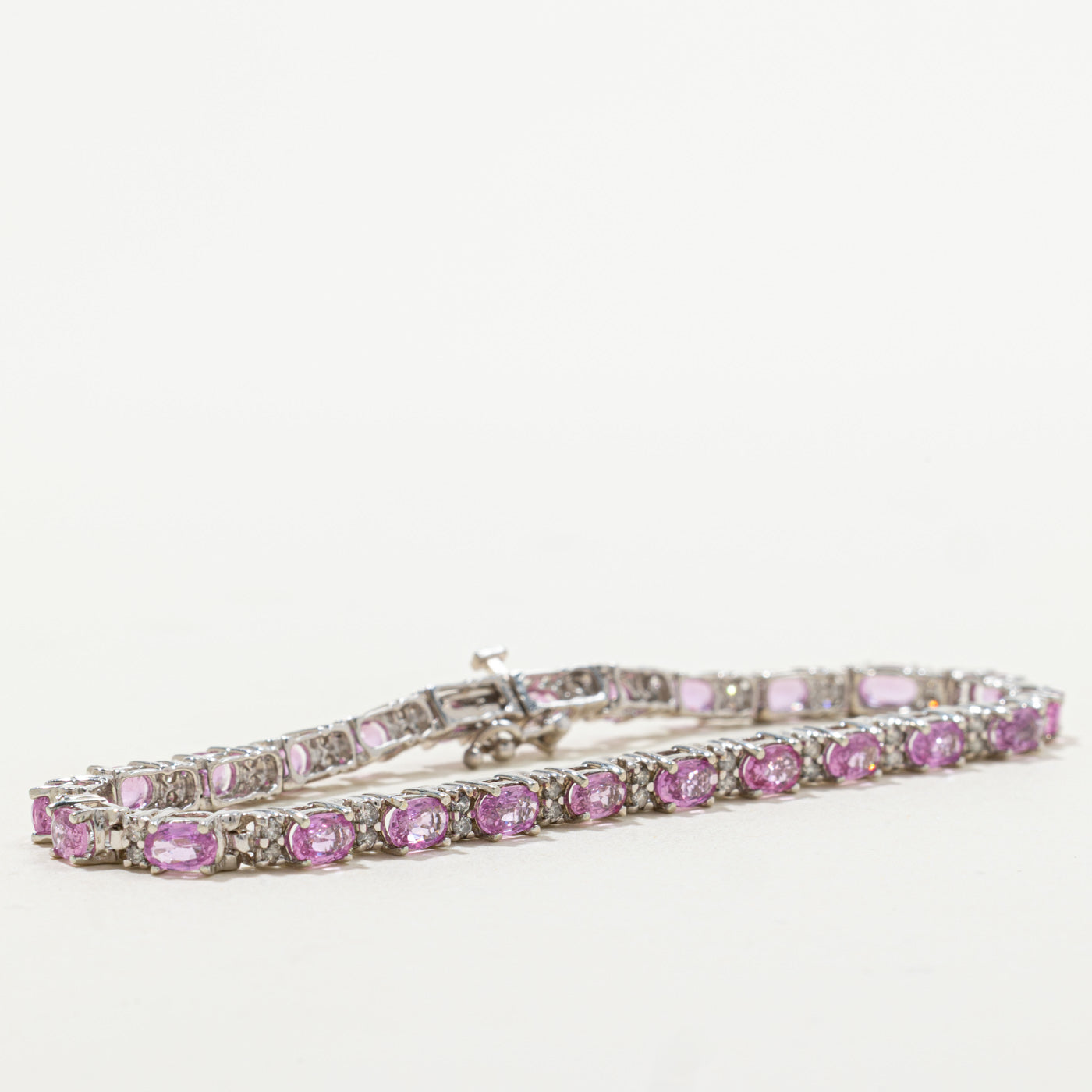Synthetic Pink Sapphire & Diamond Gemstone Bracelet | 4.80ctw, 0.48ctw | 7"