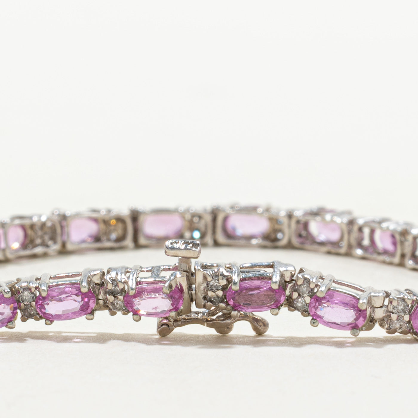 Synthetic Pink Sapphire & Diamond Gemstone Bracelet | 4.80ctw, 0.48ctw | 7"