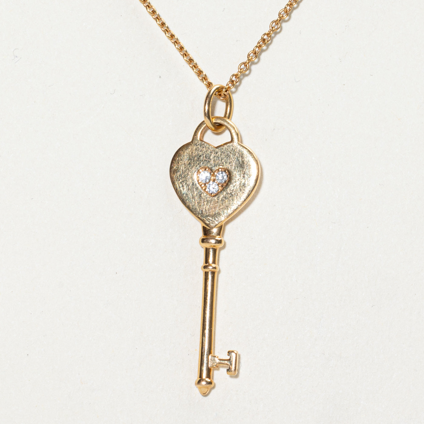 'Tiffany & Co.' Diamond Heart Key Pendant Necklace | 0.06ctw | 30"