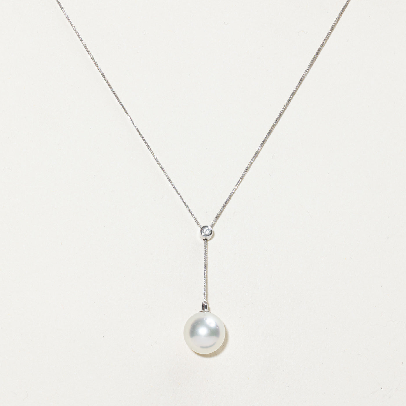 Pearl & Diamond Lariat Necklace | 0.05ct | 18"