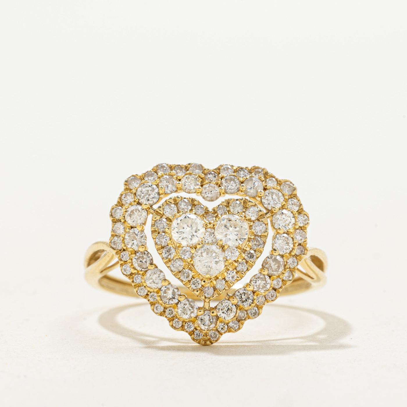 Diamond Heart Cluster & Double Halo Ring | 1.00ctw | SZ 7