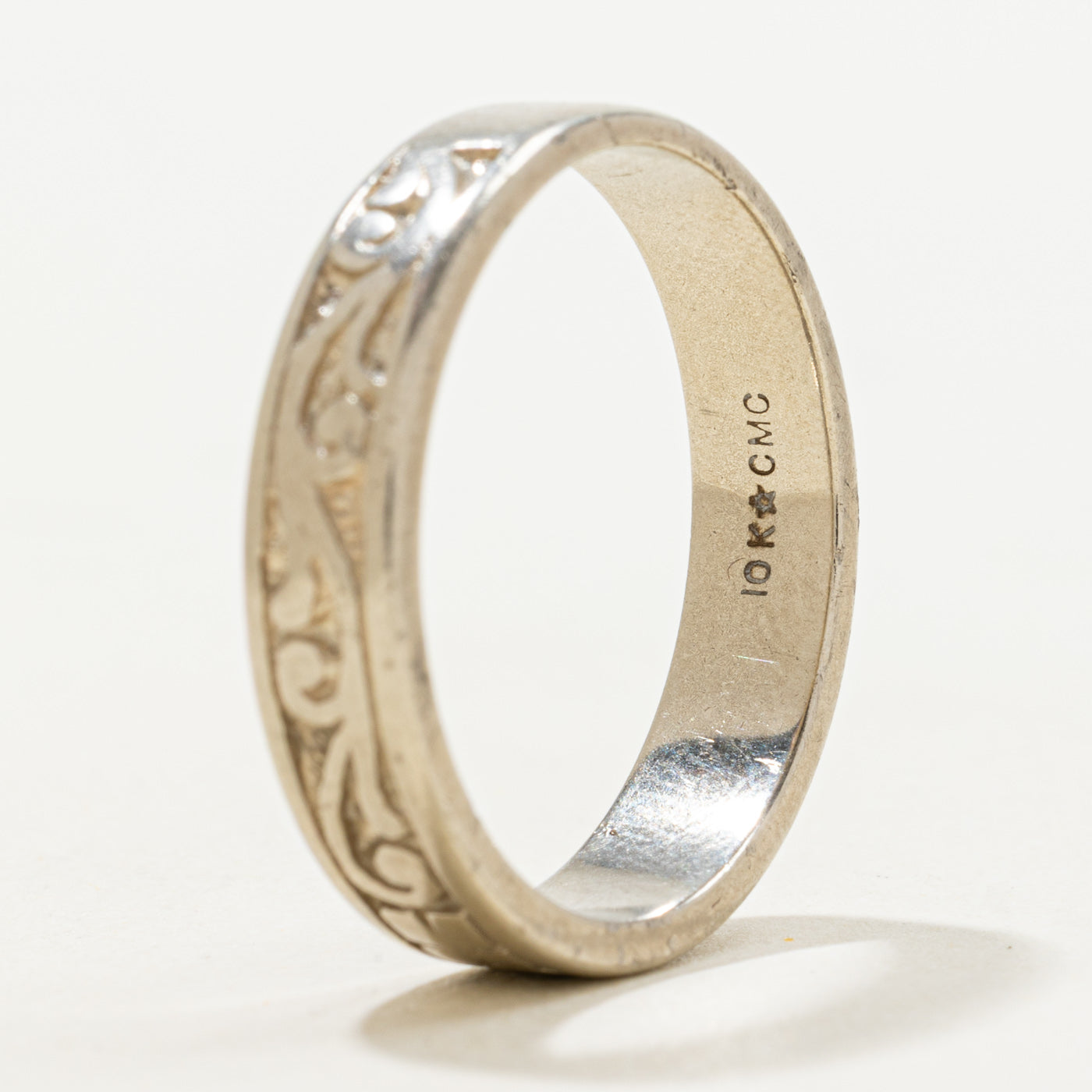 10k White Gold Scrollwork Band | 5.3mm | SZ 11.5