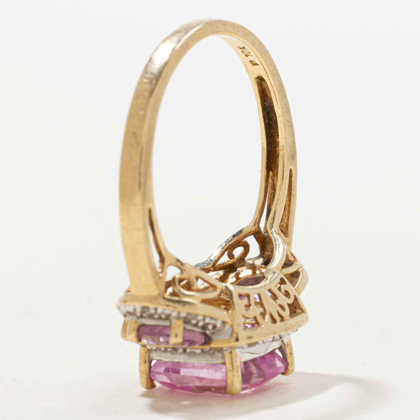 Synthetic Pink Sapphire & Diamond Halo Ring | 3.75ctw, 0.09ctw | SZ 6.5