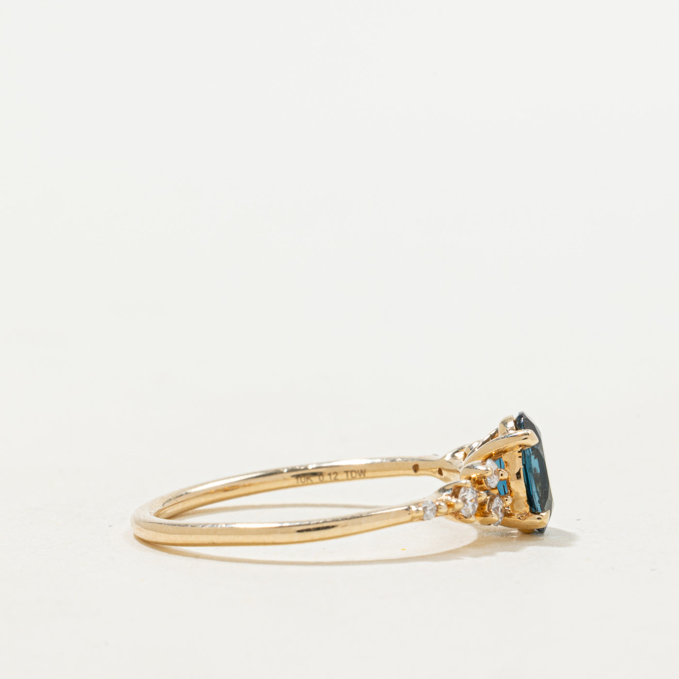 Oval Cut Blue Topaz & Diamond Accented Ring | 0.80ct, 0.12ctw | SZ 7.25