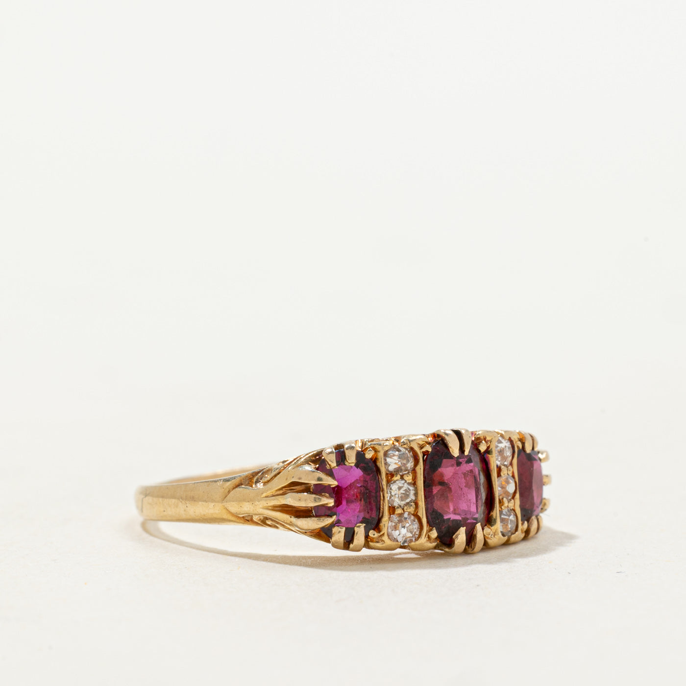 Three Stone Ruby & Diamond Accented Ring | 1.50ctw, 0.09ctw | SZ 8.25