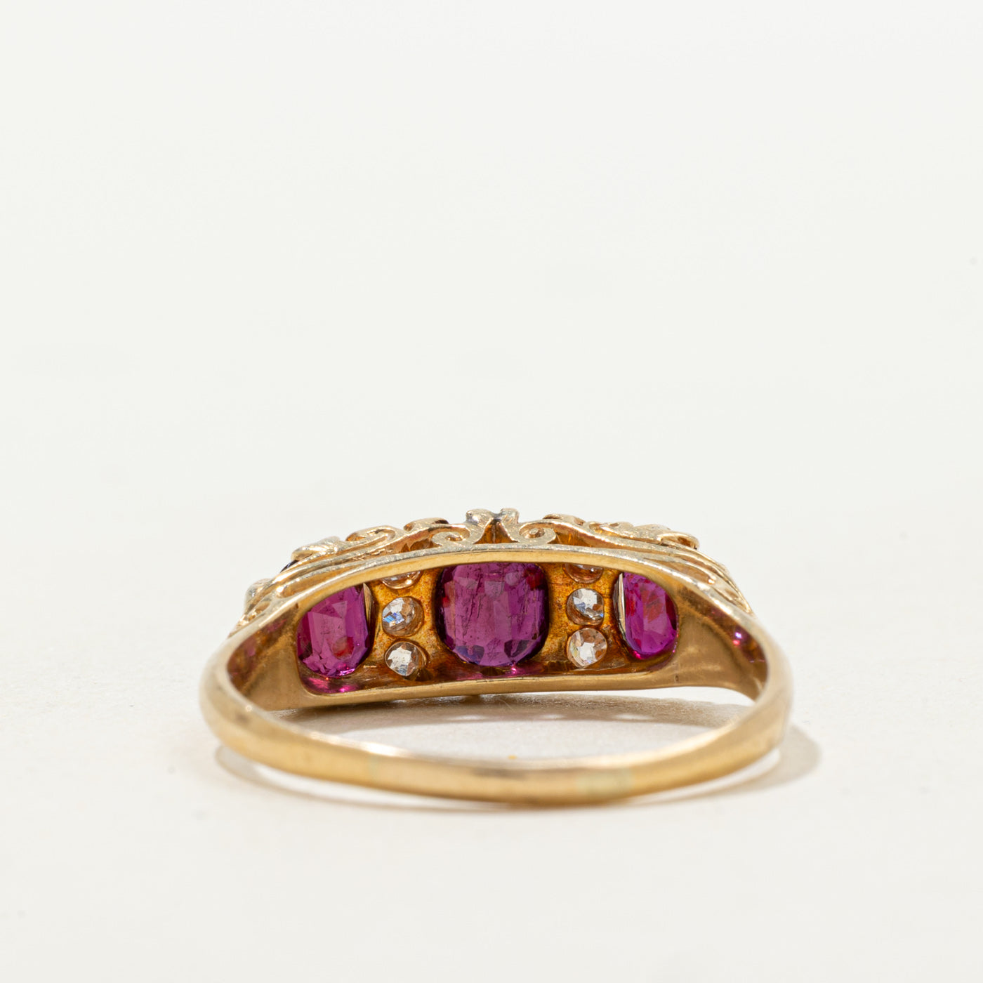 Three Stone Ruby & Diamond Accented Ring | 1.50ctw, 0.09ctw | SZ 8.25
