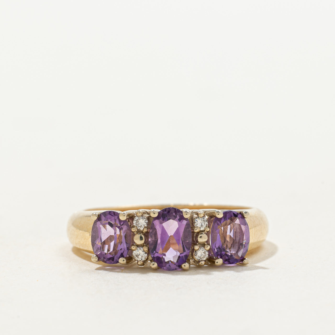 'Birks' Three Stone Amethyst & Diamond Accented Ring | 0.94ctw, 0.02ctw | SZ 6.25