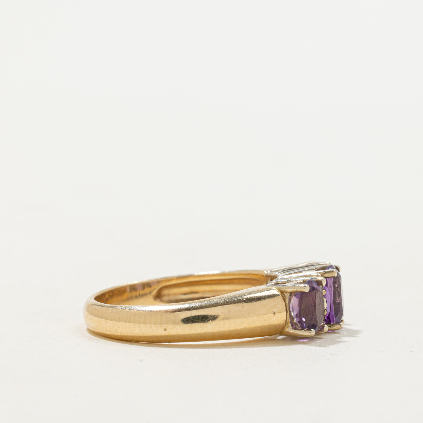 'Birks' Three Stone Amethyst & Diamond Accented Ring | 0.94ctw, 0.02ctw | SZ 6.25