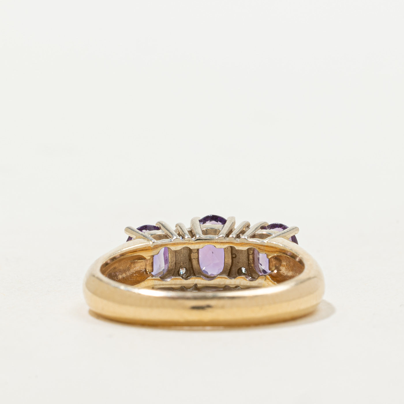 'Birks' Three Stone Amethyst & Diamond Accented Ring | 0.94ctw, 0.02ctw | SZ 6.25