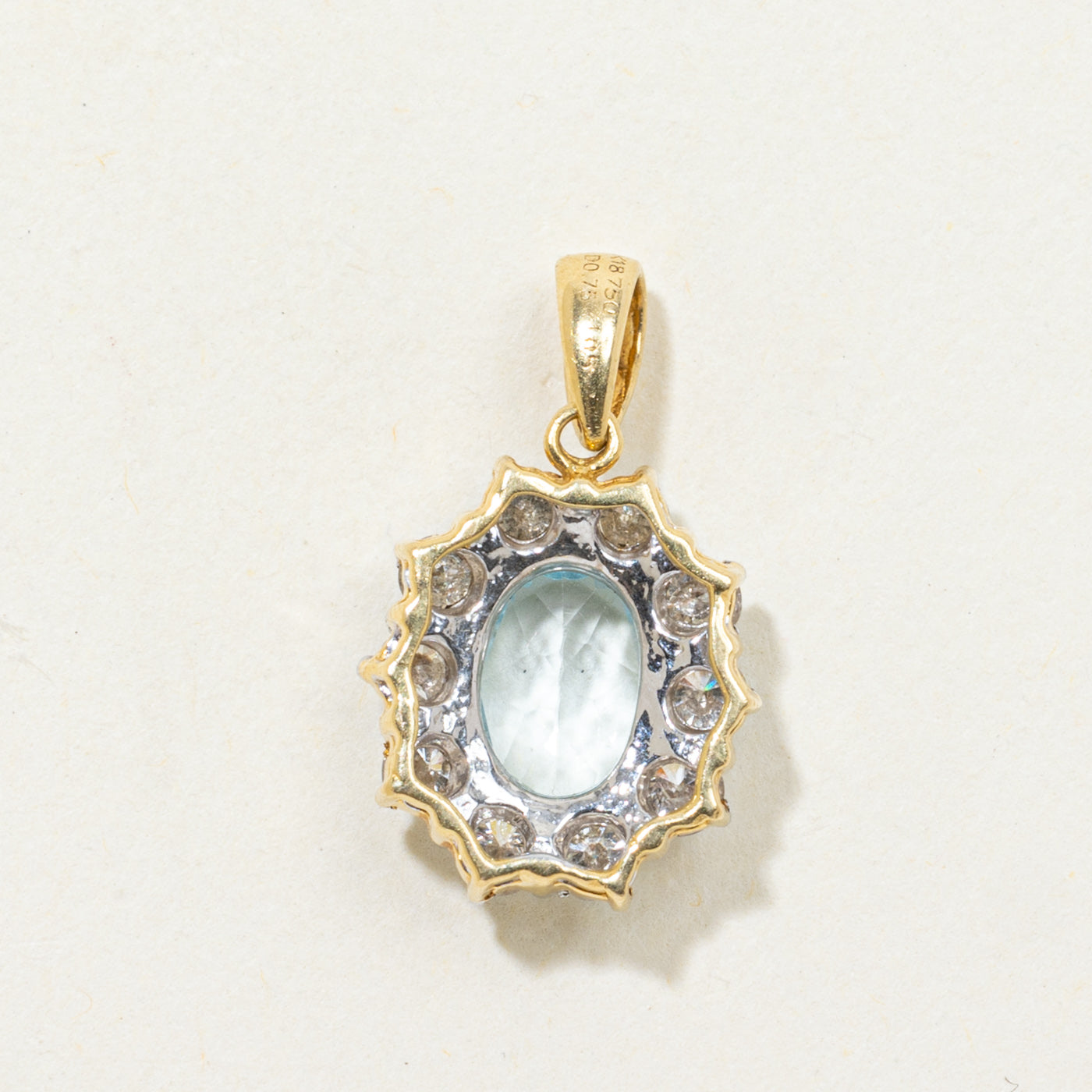Oval Cut Blue Topaz & Diamond Petal Halo Pendant | 1.05ct, 0.75ctw