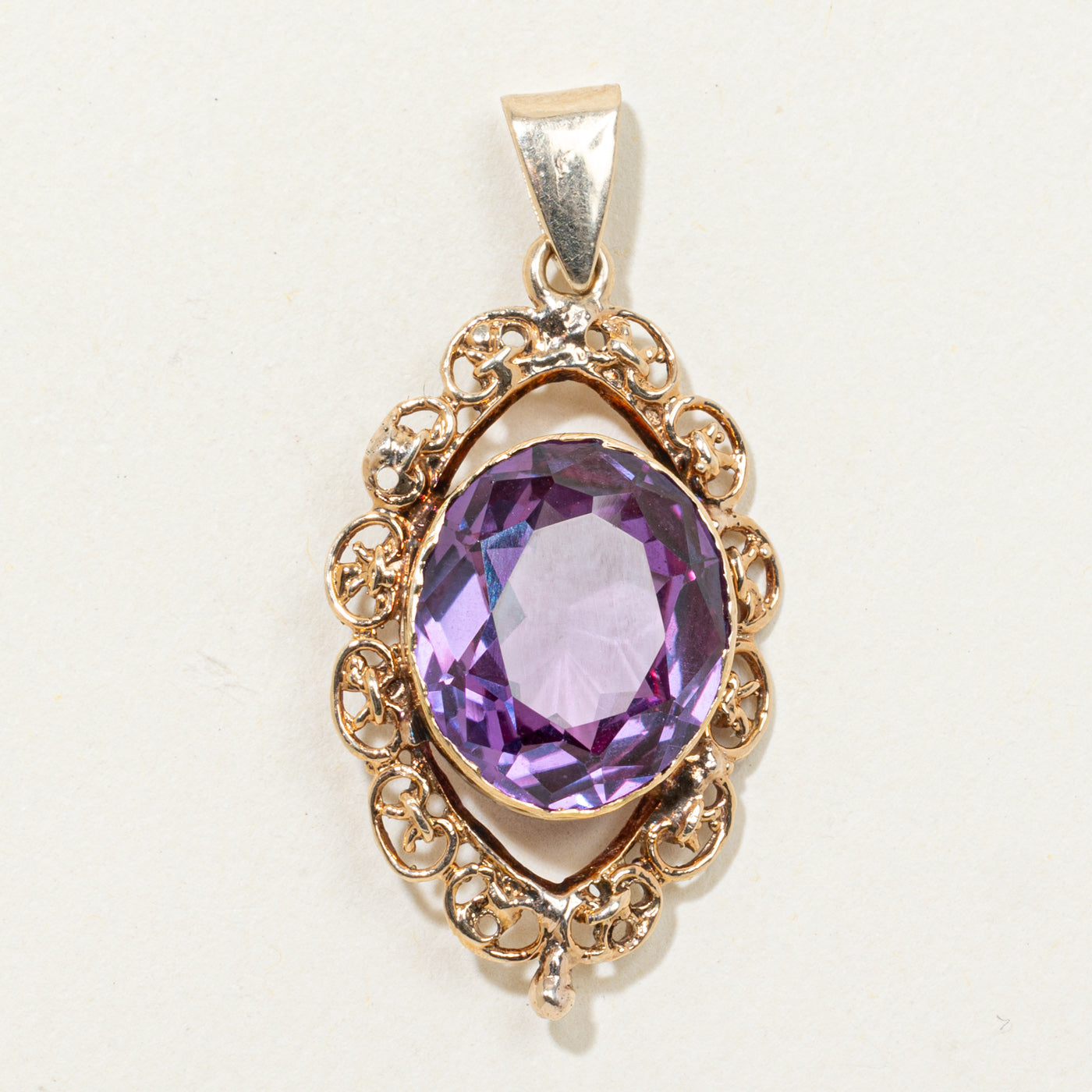 Synthetic Purple Sapphire Filigree Pendant | 8.20ct