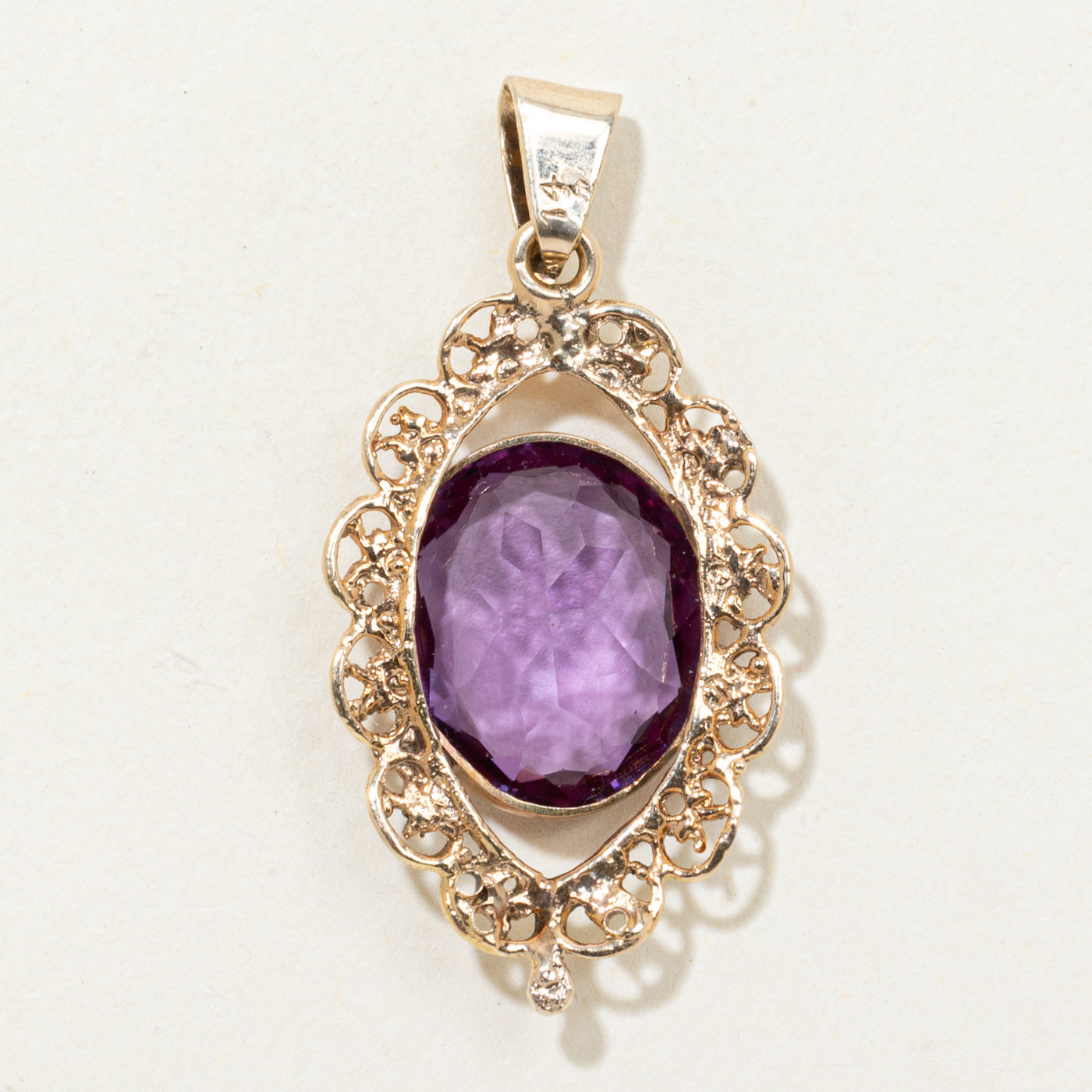 Synthetic Purple Sapphire Filigree Pendant | 8.20ct