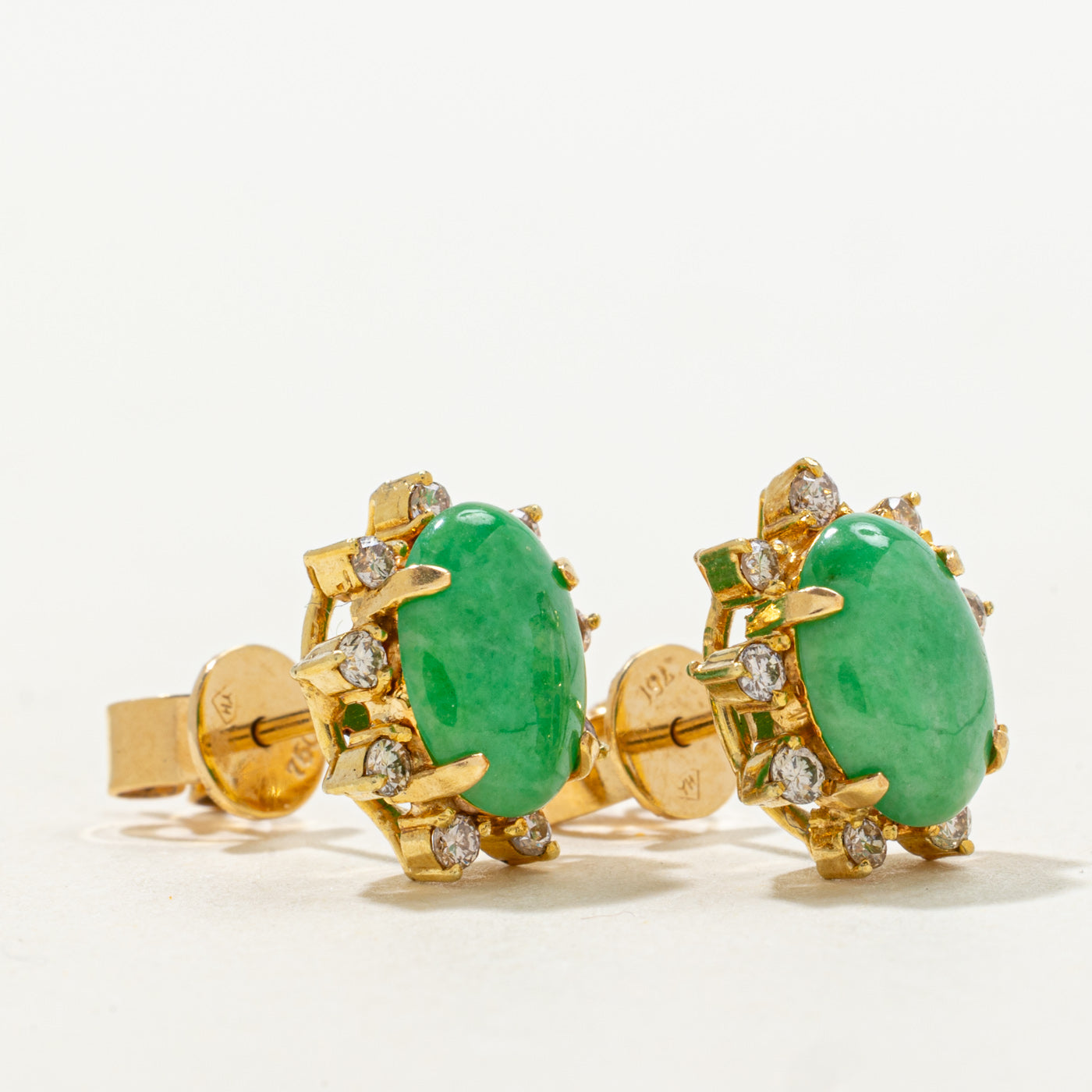 Jadeiete & Diamond Petal Stud Earrings | 2.40ctw, 0.32ctw