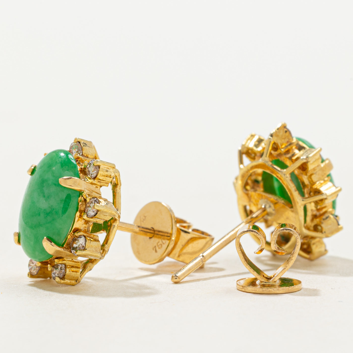Jadeiete & Diamond Petal Stud Earrings | 2.40ctw, 0.32ctw