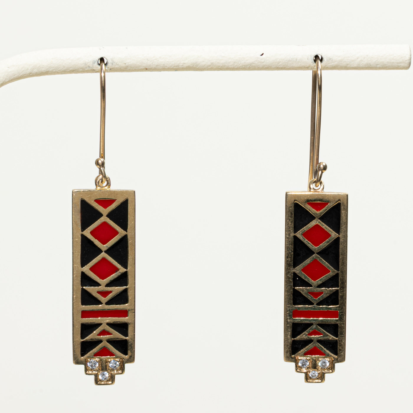 Red & Black Enamel, Pasté Glass Drop Earrings | 0.06ctw