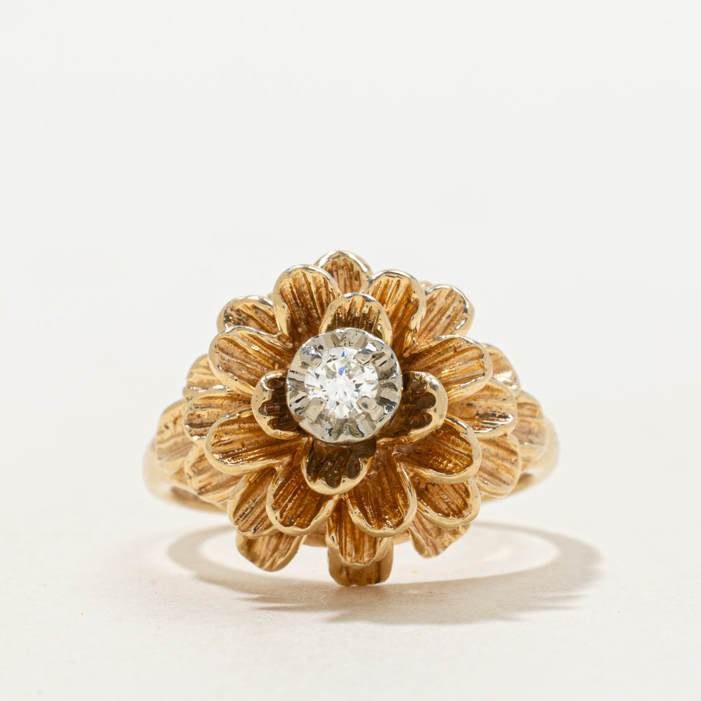 Diamond Textured Flower Cocktail Ring | 0.10ct | SZ 4.75