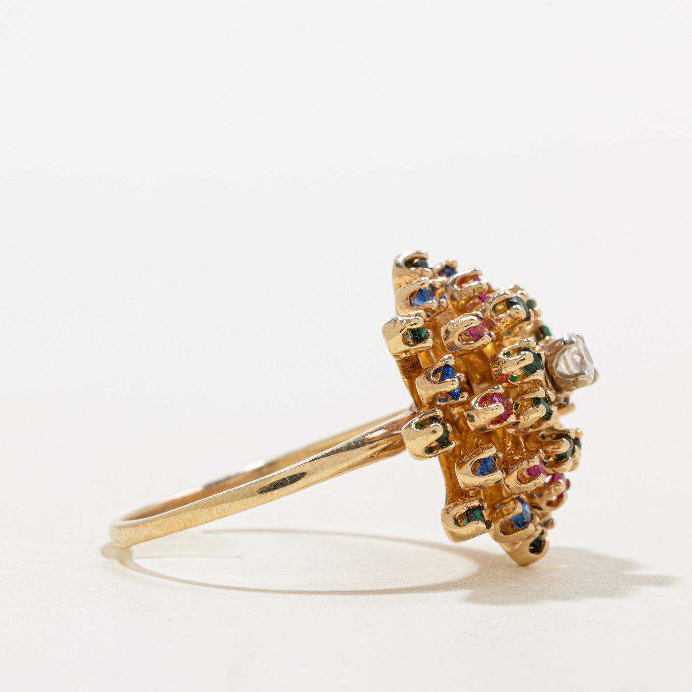 Diamond & Gemstone Floral Cocktail Ring | 0.12ct, 0.41ctw | SZ 9