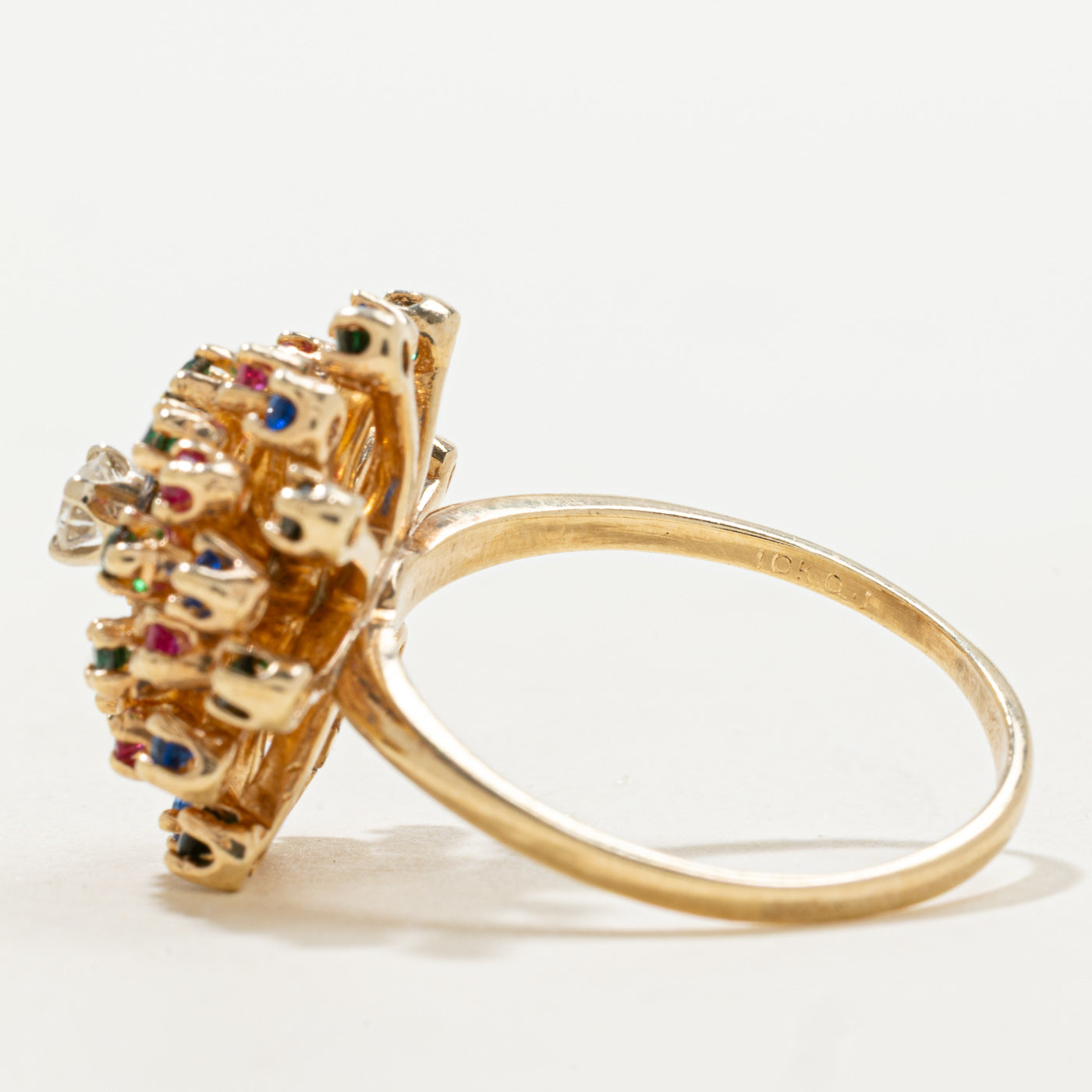 Diamond & Gemstone Floral Cocktail Ring | 0.12ct, 0.41ctw | SZ 9