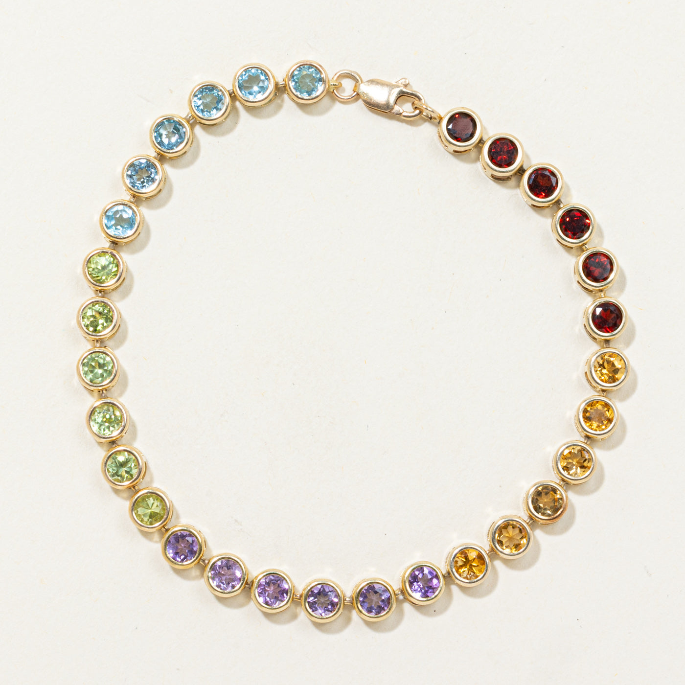 Bezel Set Multi Gemstone Rainbow Gemstone Bracelet | 6.38ctw | 7"