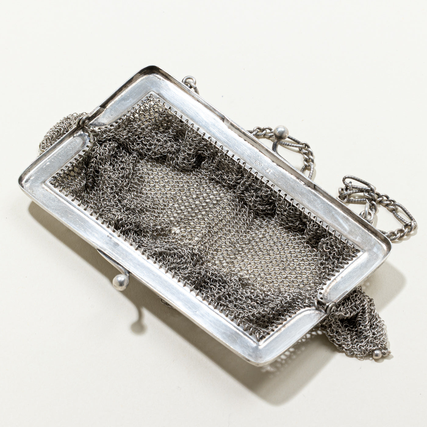 800 Silver Mesh Leaf Design Purse