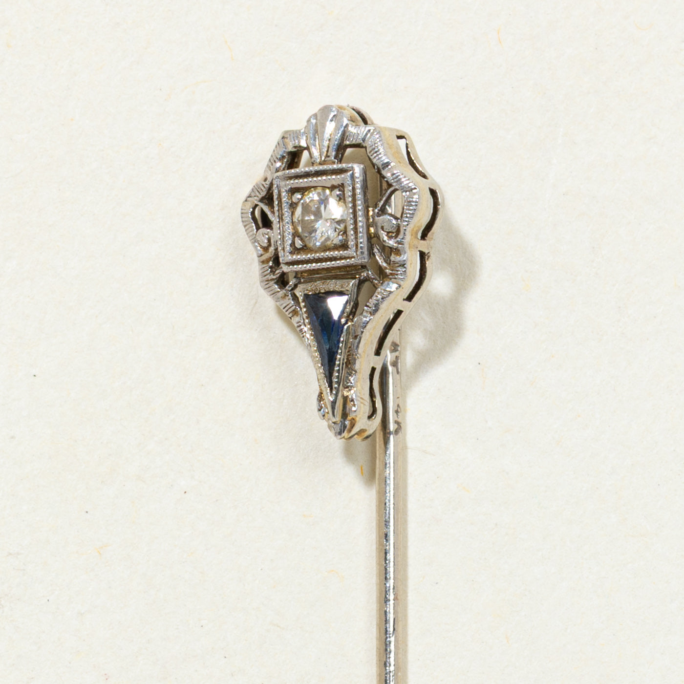 Art Deco Diamond & Synthetic Sapphire Pin | 0.02ct, 0.05ct