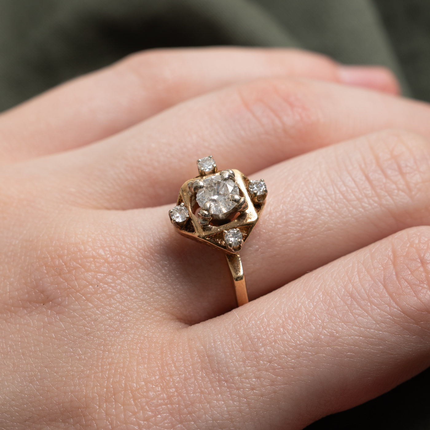 Transitional Cut Diamond Geometric Ring | 0.62ct I2 I/J, 0.20ctw | SZ 8