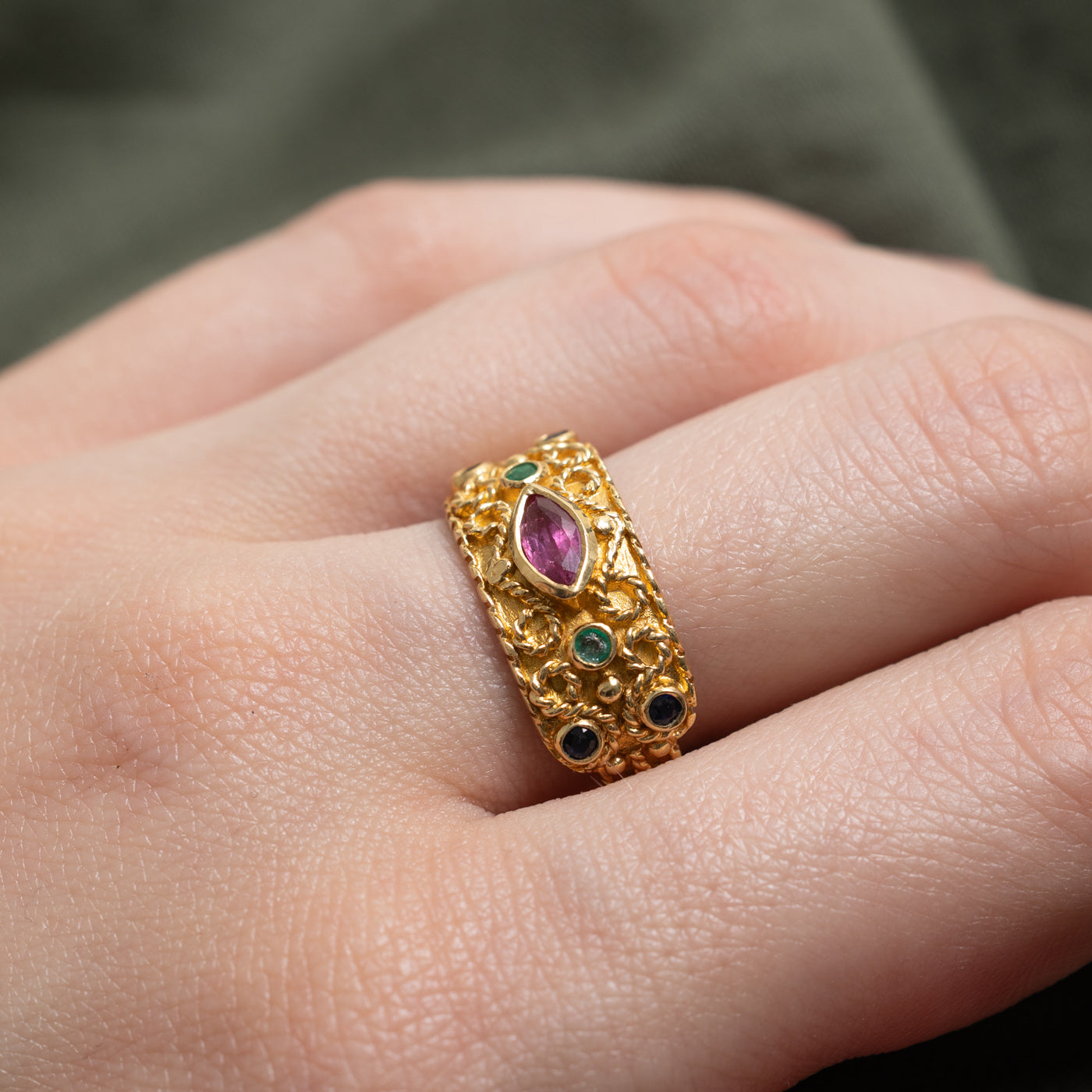 Multi Gemstone Rope Ring | 0.36ctw | SZ 8.5