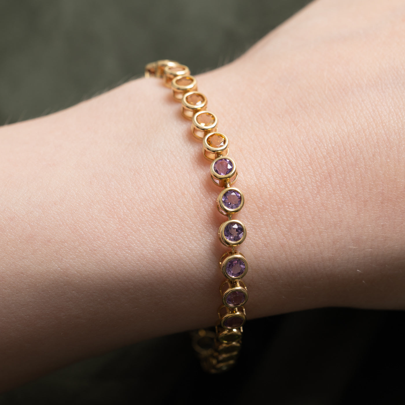 Bezel Set Multi Gemstone Rainbow Gemstone Bracelet | 6.38ctw | 7"