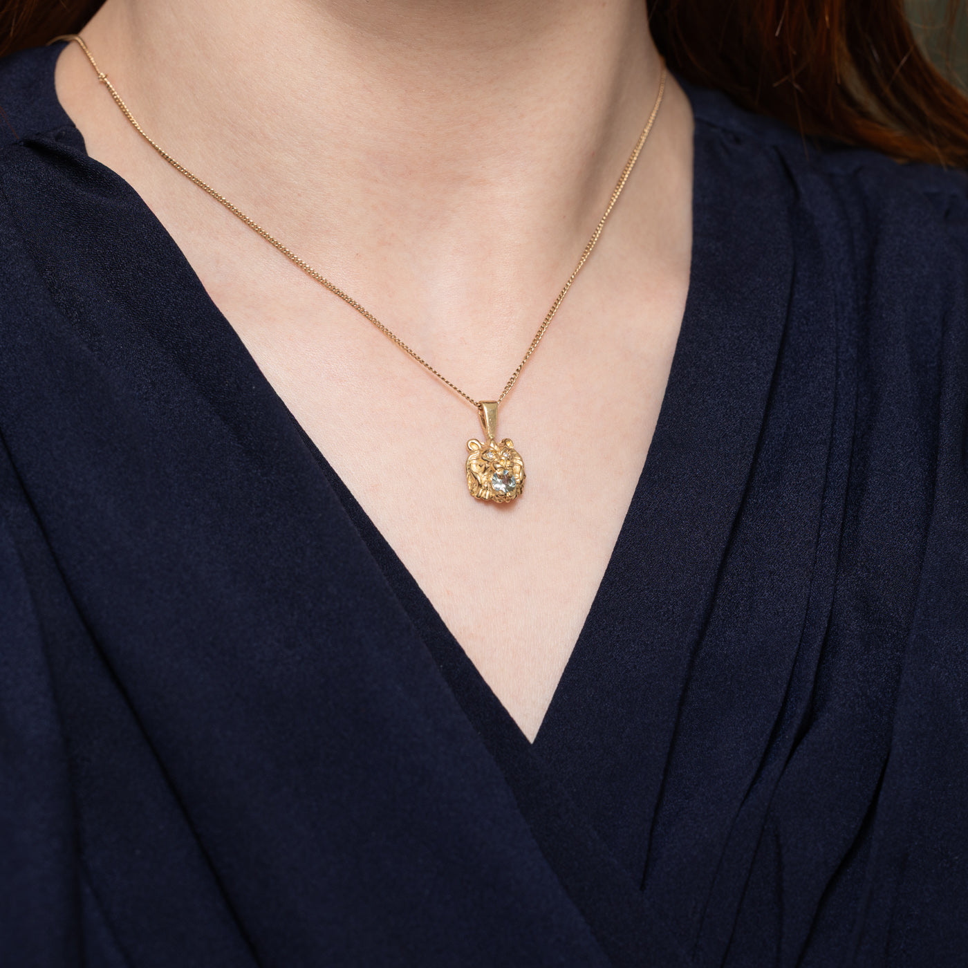 Aquamarine & Diamond Lion Pendant | 0.35ct, 0.01ctw