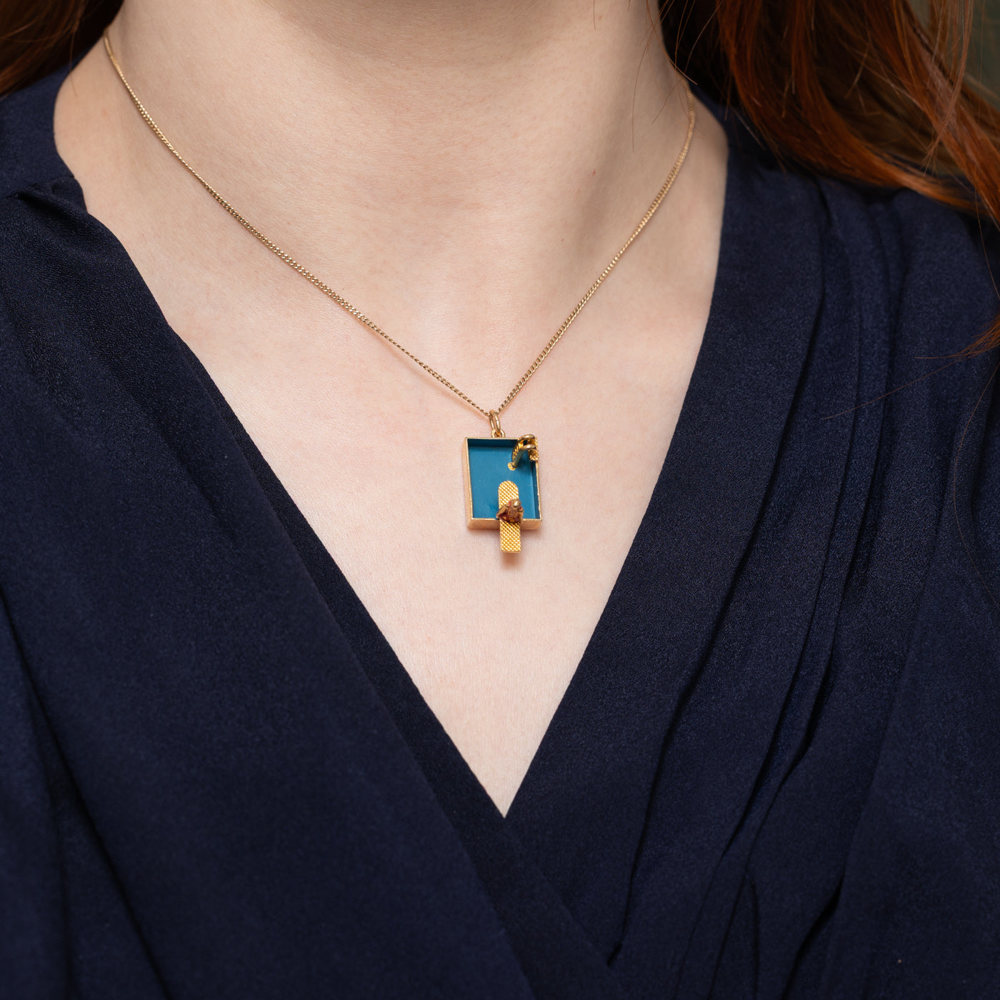 14k Yellow Gold Enamel Pool Scene Charm