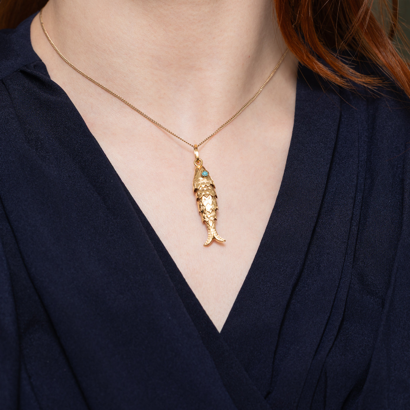 Vintage Italian Howlite Articulated Fish Pendant | 0.20ctw