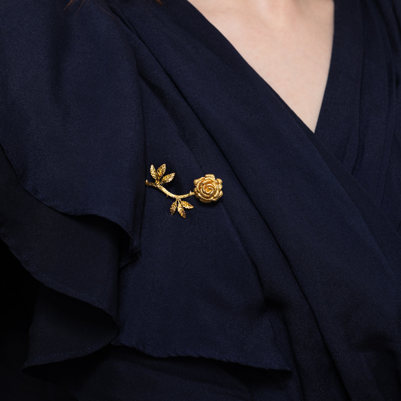 18k Yellow Gold Rose Brooch