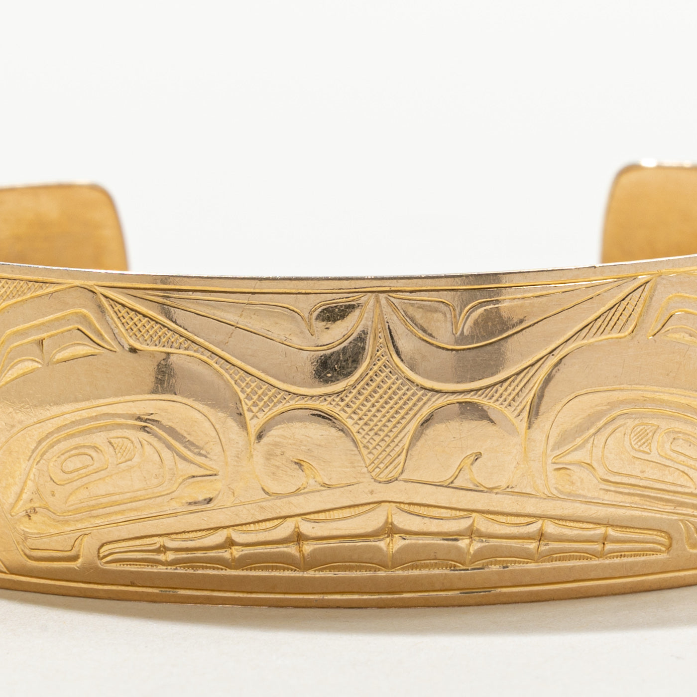 14k Yellow Gold Indigenous Bear Engraved Cuff Bracelet | 6.25"