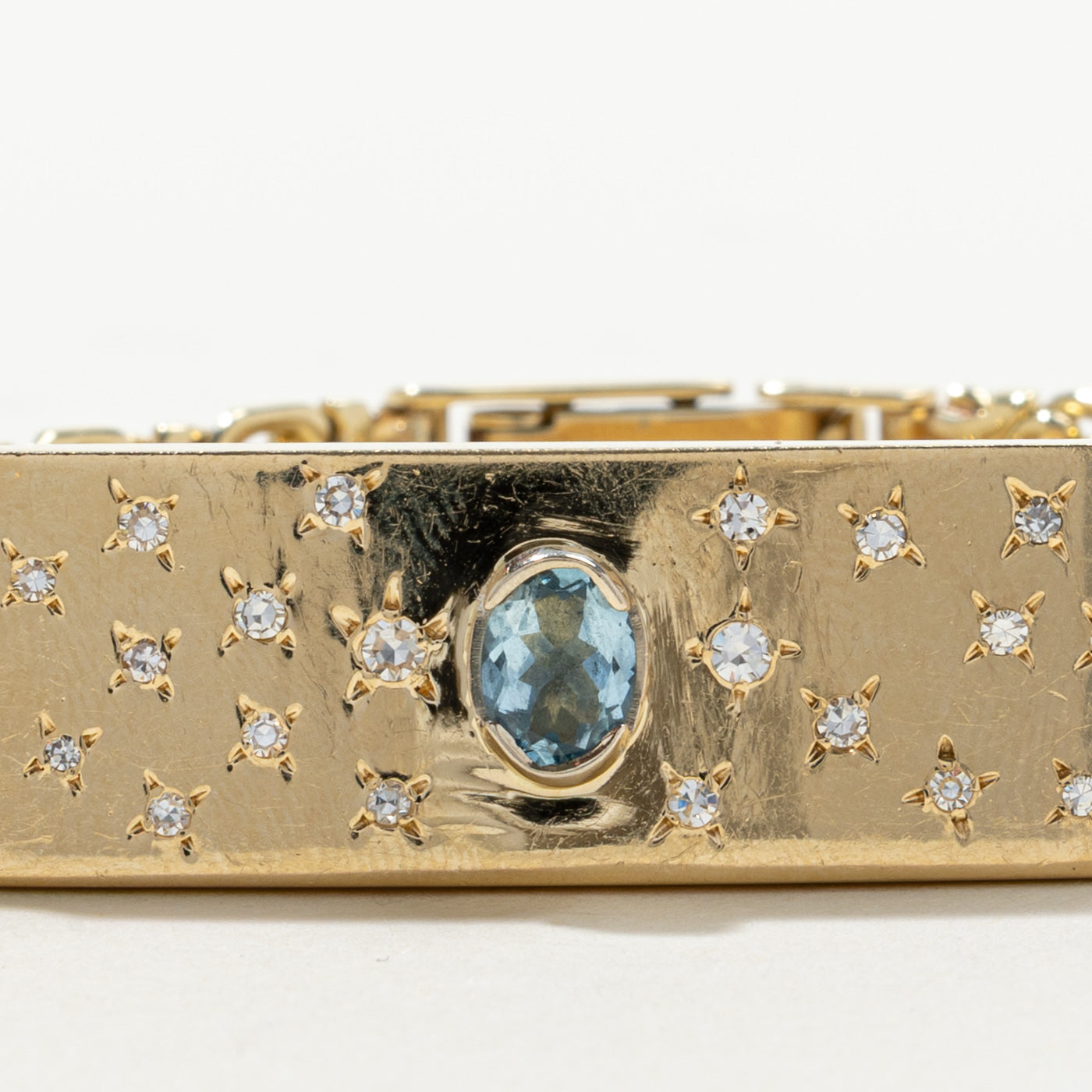 Aquamarine & Star Set Diamond Bracelet | 0.70ct, 0.28ctw | 7"