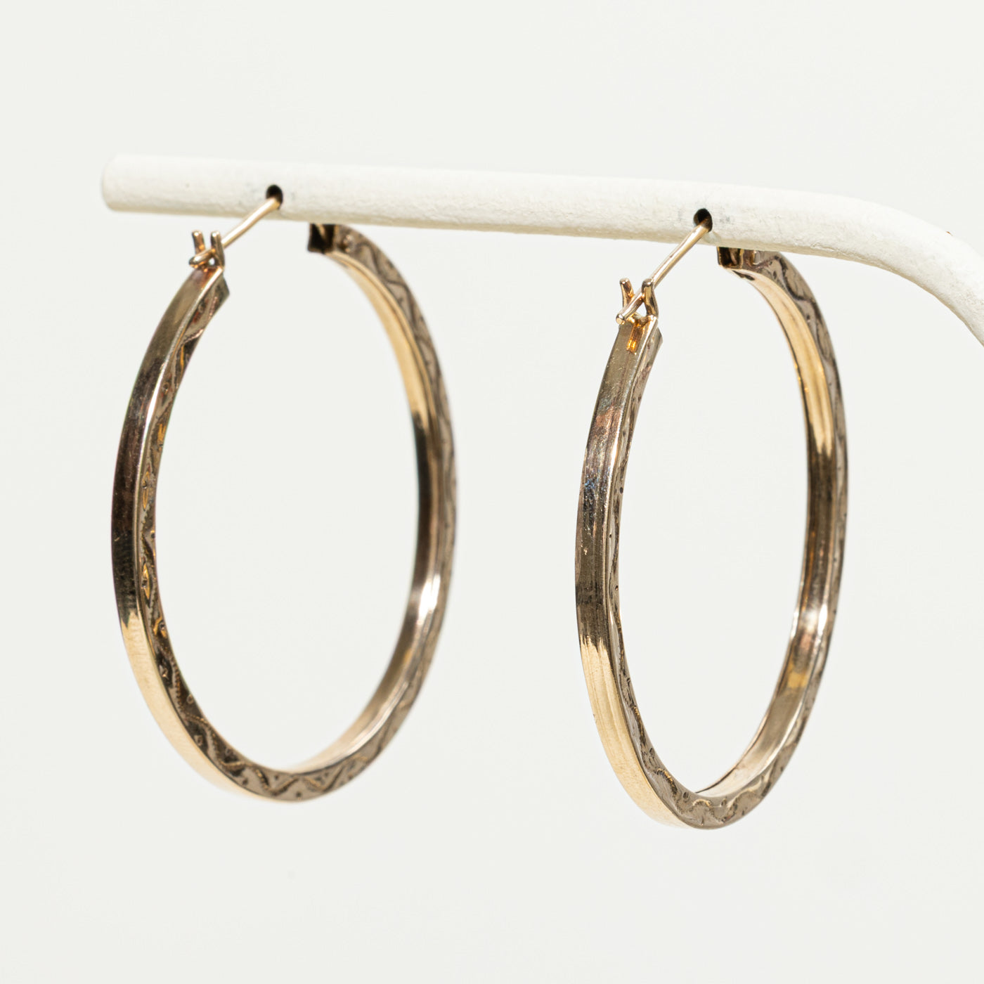 10k Yellow Gold Textured Hoop Earrings