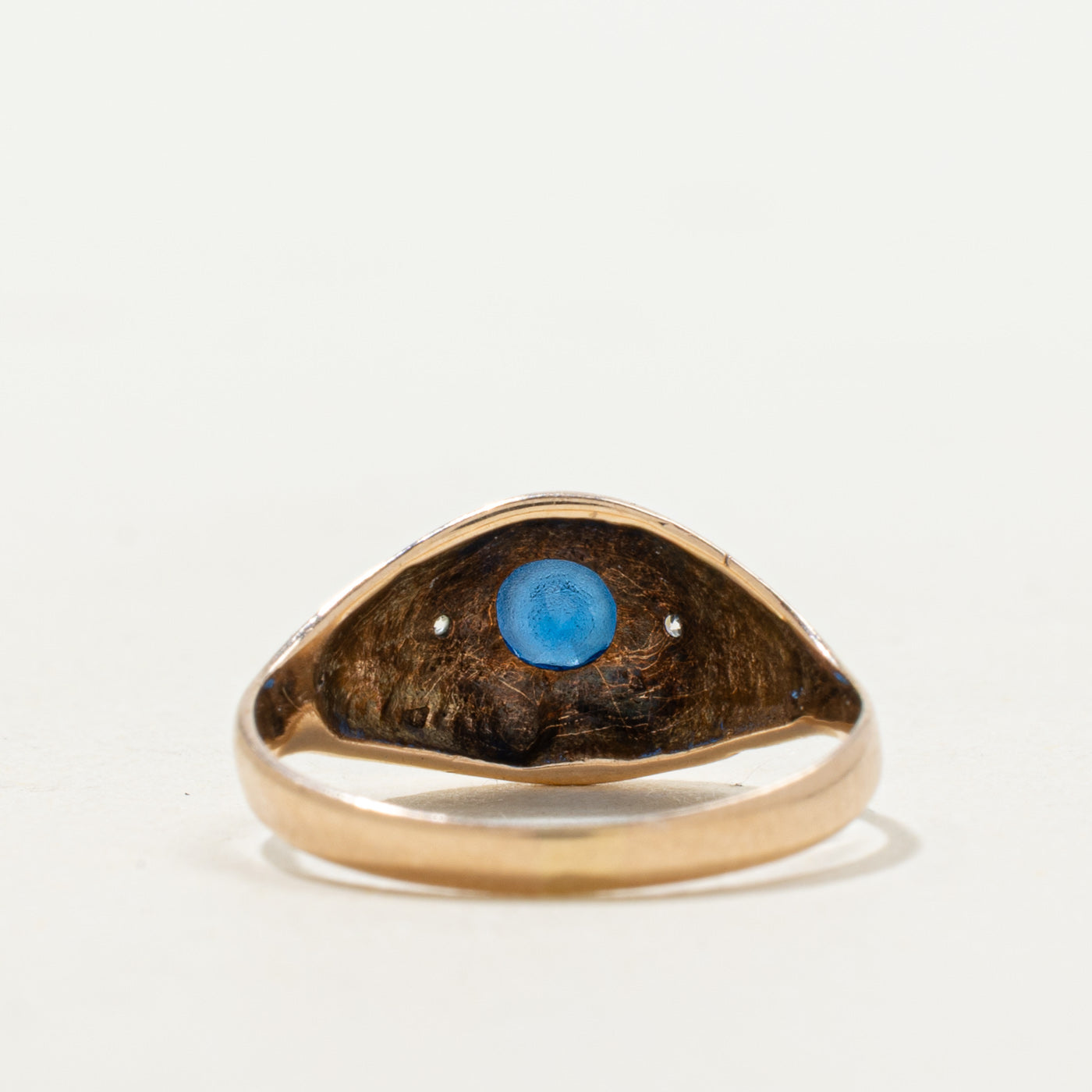 Blue Glass & Diamond Star Set Dome Ring | 0.15ct, 0.02ctw | SZ 4