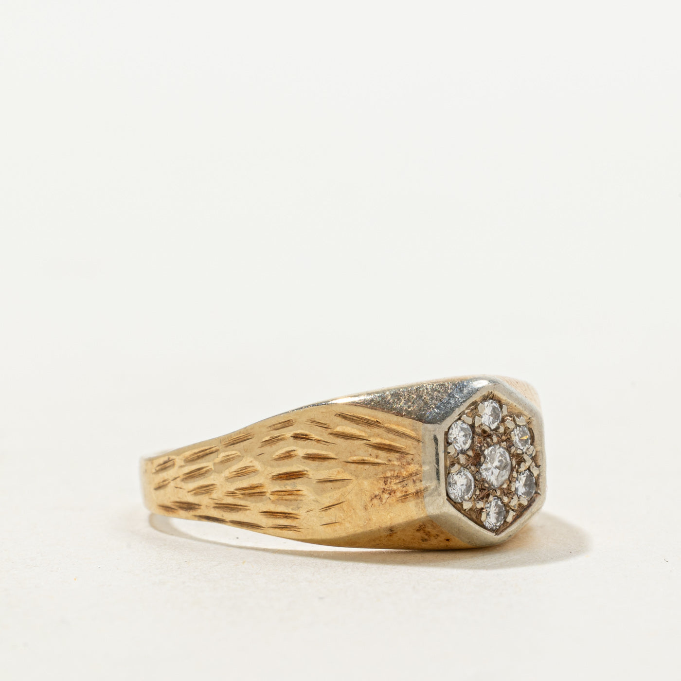 Diamond Hexagon Cluster Textured Signet Ring | 0.08ctw | SZ 7.5