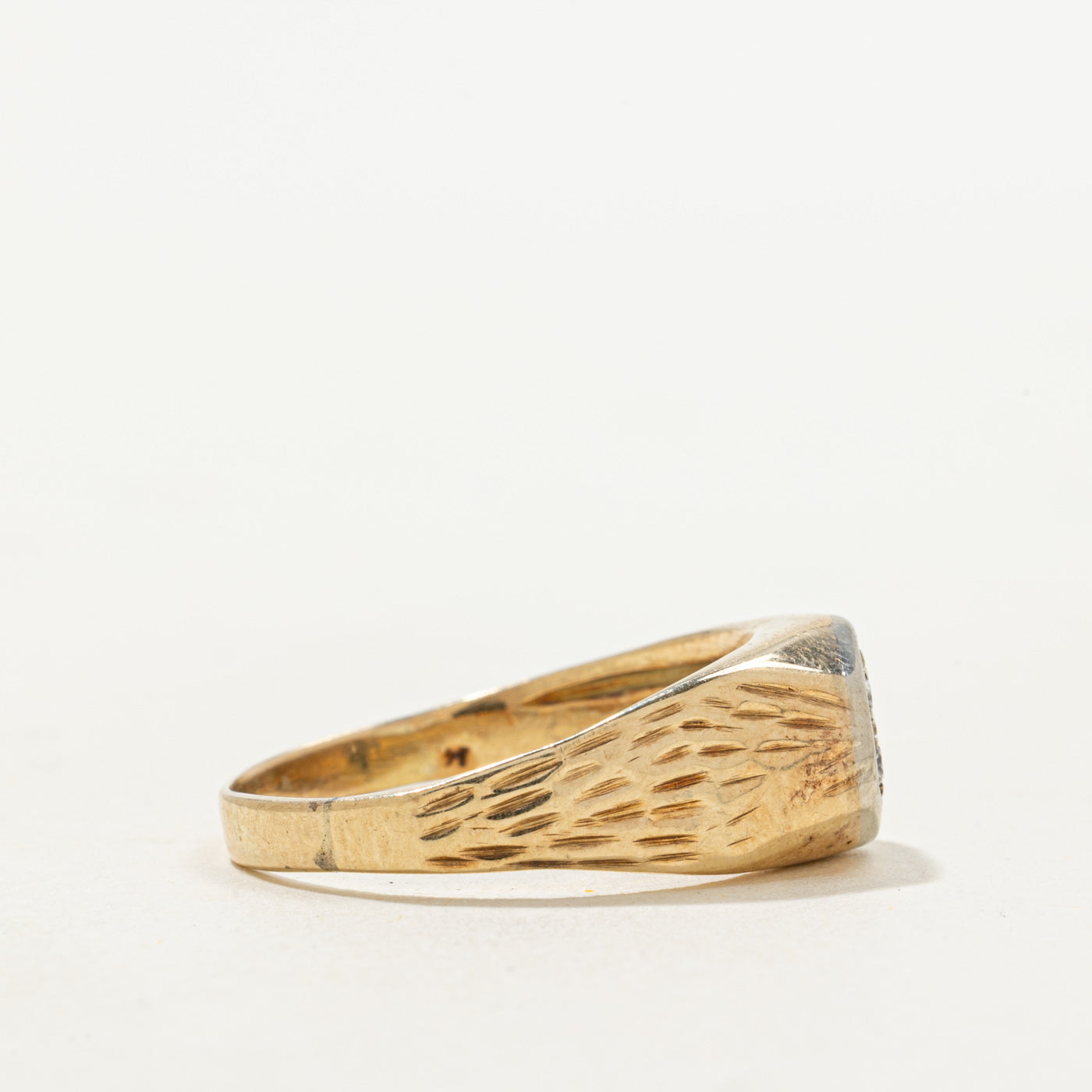 Diamond Hexagon Cluster Textured Signet Ring | 0.08ctw | SZ 7.5