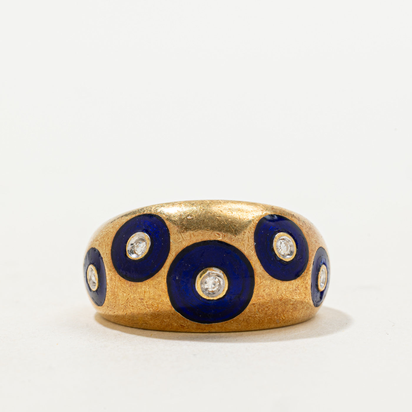 Italian Diamond & Blue Enamel Dome Ring | 0.03ctw | SZ 6.5