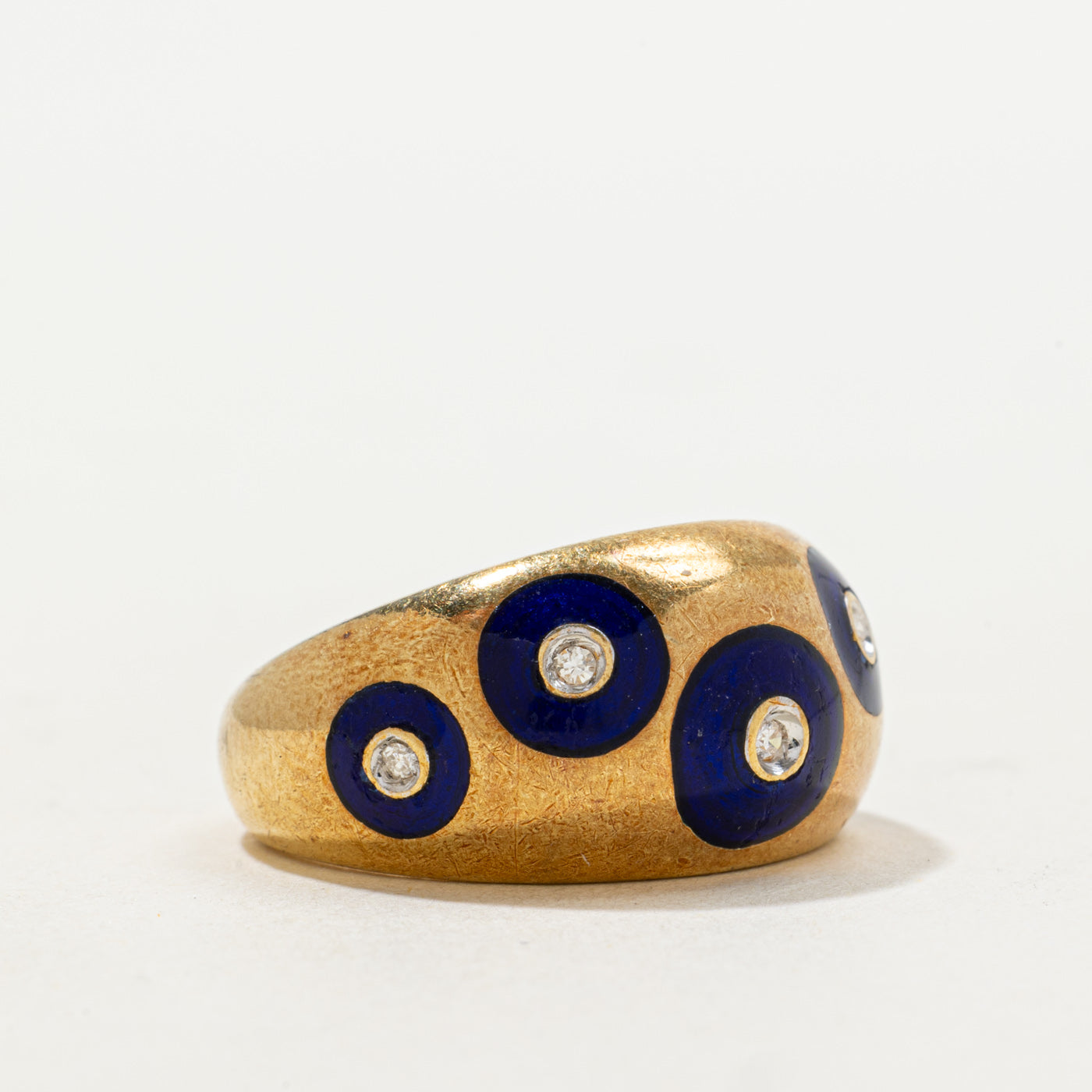 Italian Diamond & Blue Enamel Dome Ring | 0.03ctw | SZ 6.5