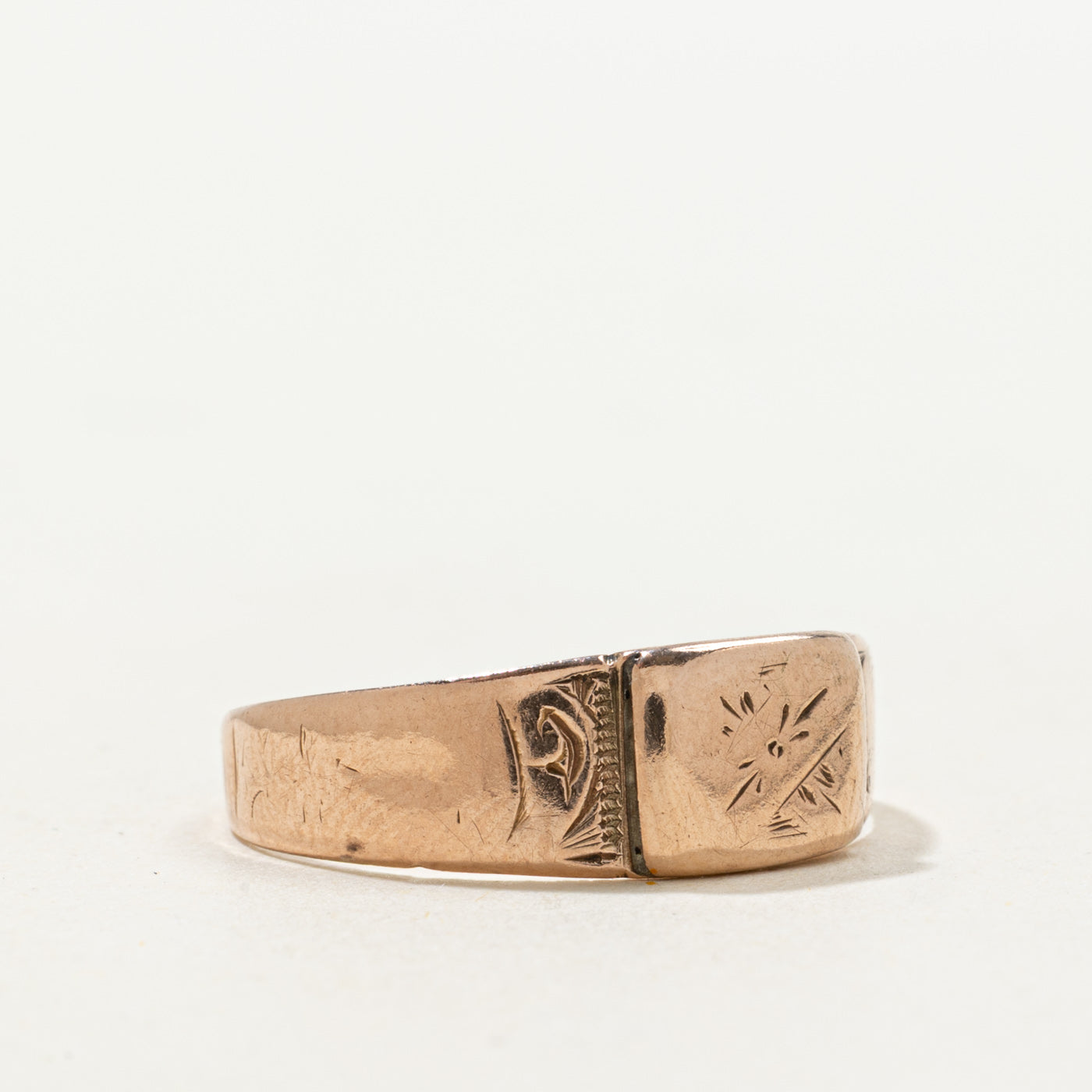 1876 Birmingham 9k Rose Gold Engraved Signet Ring | SZ 8