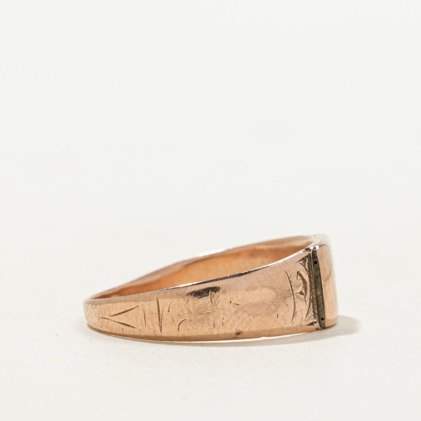 1876 Birmingham 9k Rose Gold Engraved Signet Ring | SZ 8