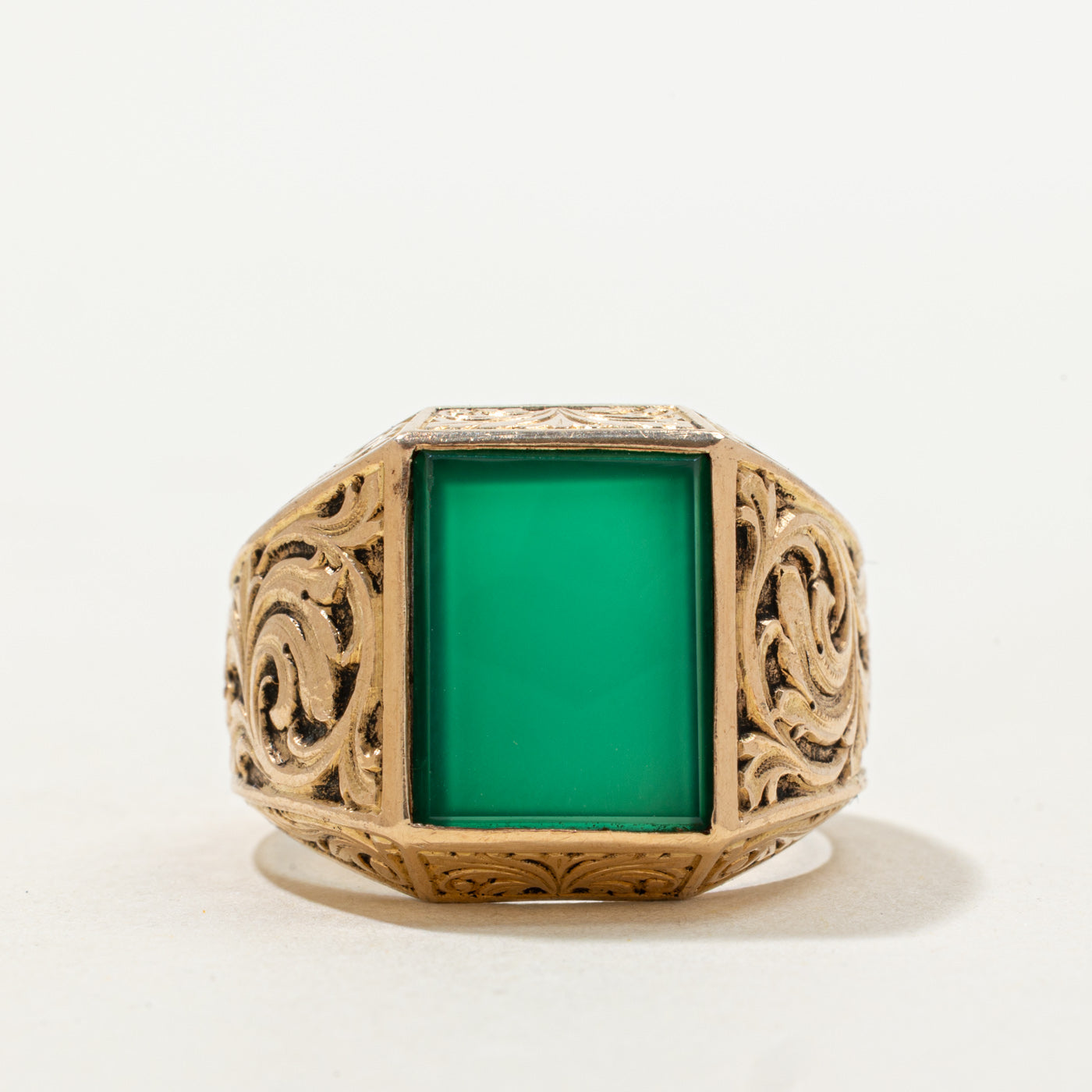 Polish Chrysoprase Scrollwork Signet Ring | 3.24ct | SZ 9