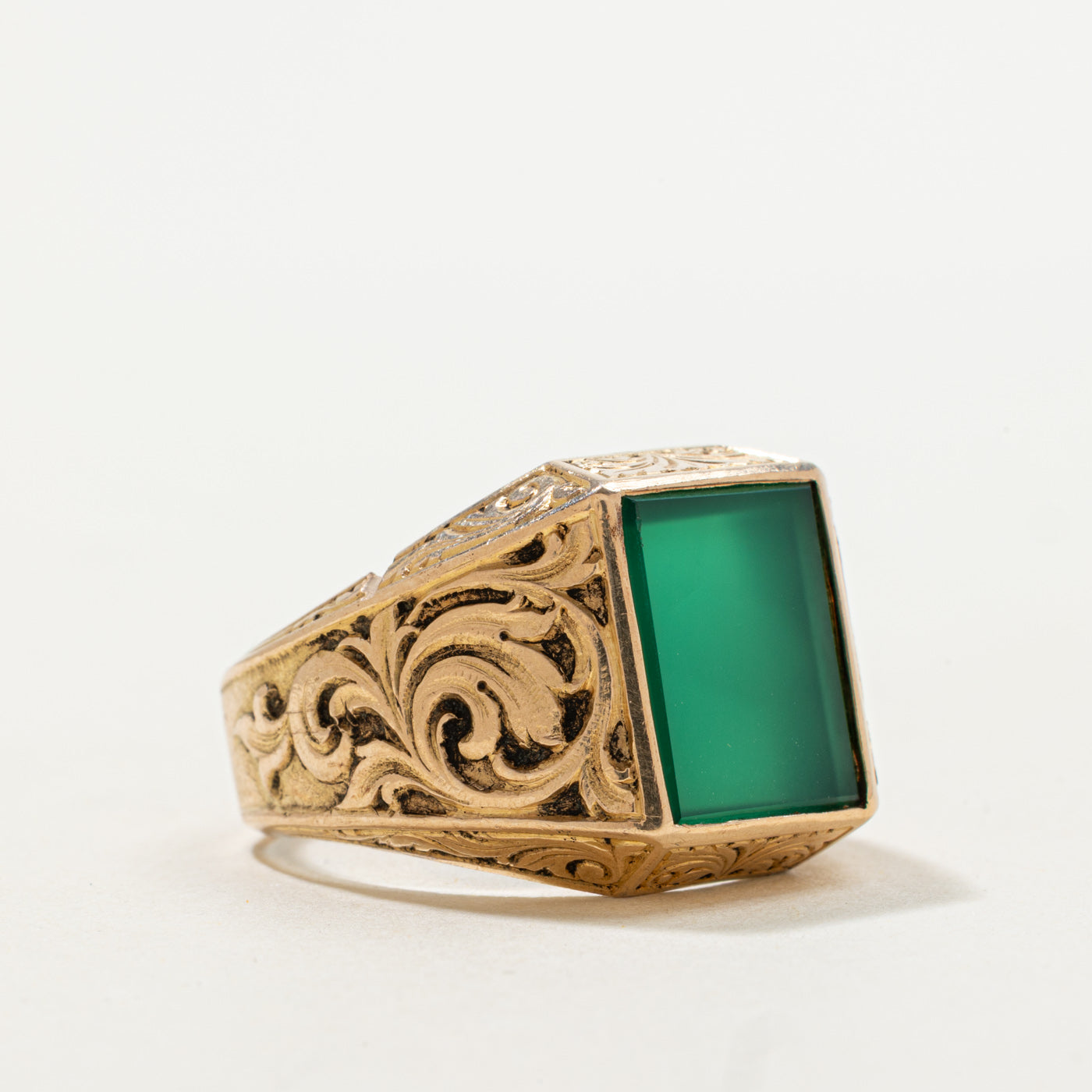 Polish Chrysoprase Scrollwork Signet Ring | 3.24ct | SZ 9