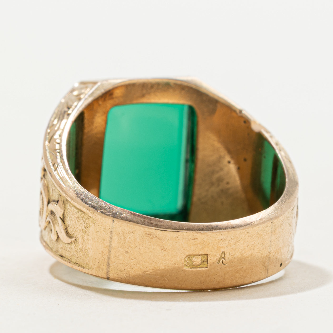 Polish Chrysoprase Scrollwork Signet Ring | 3.24ct | SZ 9