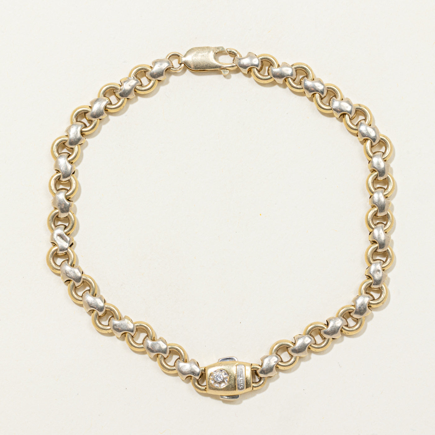 Italian Diamond Modified Rolo Chain Bracelet | 0.016ct | 8.5"